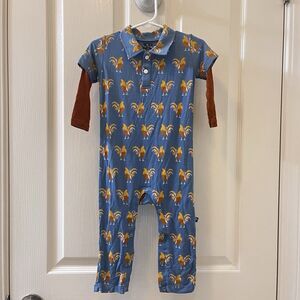 Kickee Pants Blue Parisian Rooster Polo Romper Bamboo Boys Size 18-24 Months
